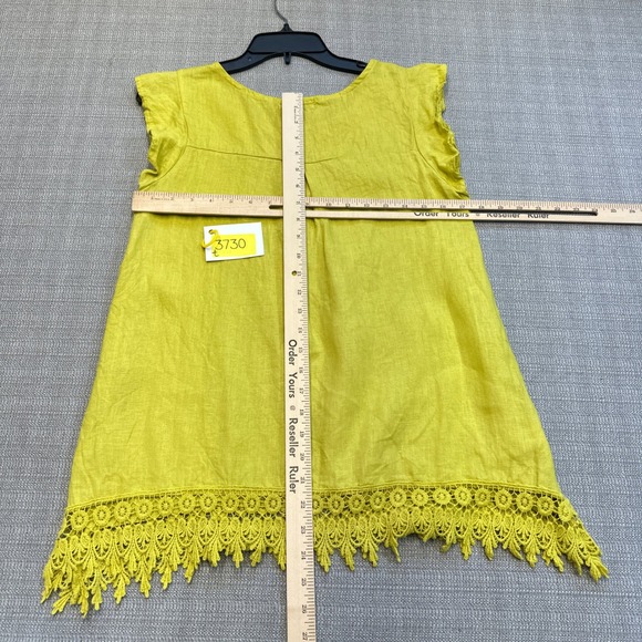 Terzo Millennio Linen Tunic Top Women Small Green Crochet Hem Boho Made in Italy - Picture 5 of 8